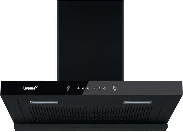 Livpure Ether-90 Auto Clean Wall Mounted Chimney (Powerful Suction-1350 m3/h Black)