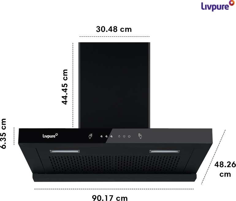 Livpure Ether-90 Auto Clean Wall Mounted Chimney (Powerful Suction-1350 m3/h Black) - Image 6